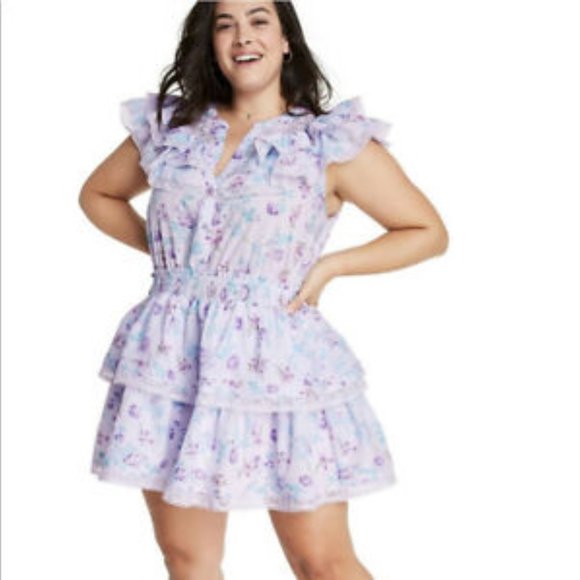 Target x LoveShackFancy Lou Purple Ruffled Mini Dress with V-Neck - Picture 2 of 5